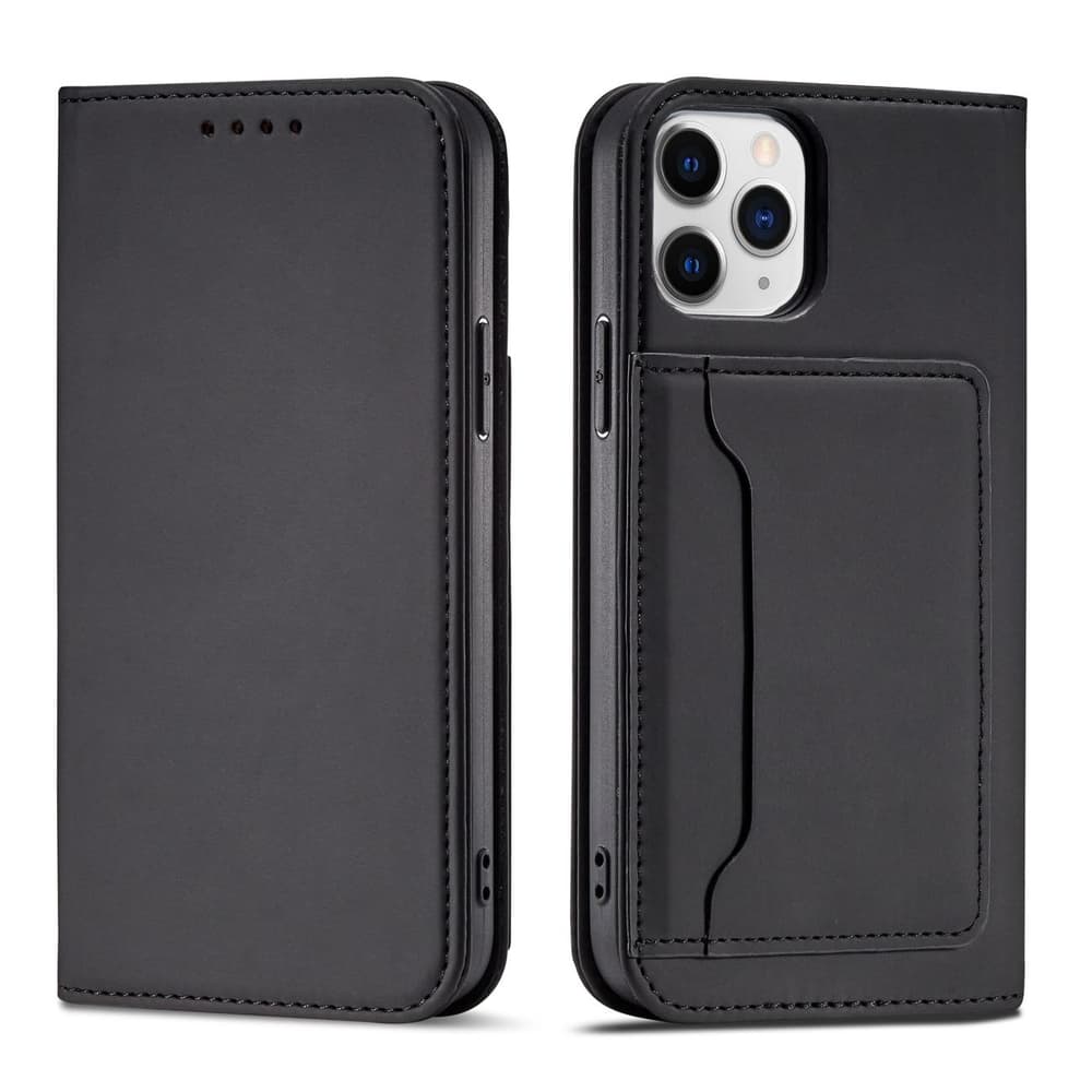 Hurtel Magnet Card ovitek za iPhone 12 Pro Max, etui, denarnica in stojalo, črn