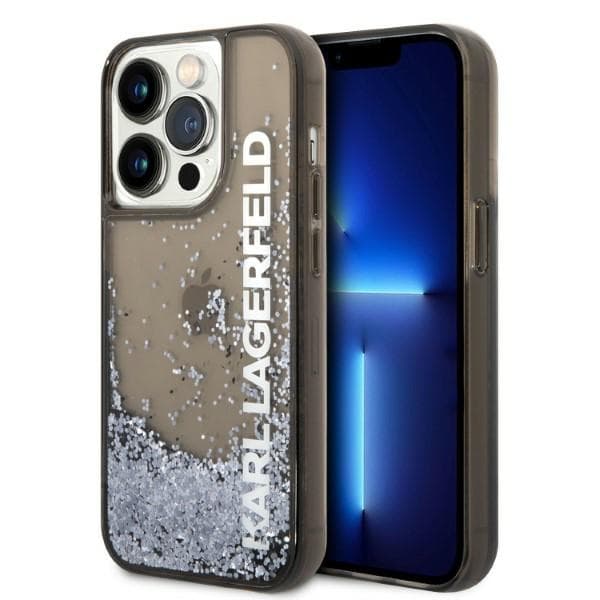 Karl Lagerfeld Liquid Glitter Elong ovitek za iPhone 14 Pro Max - črn