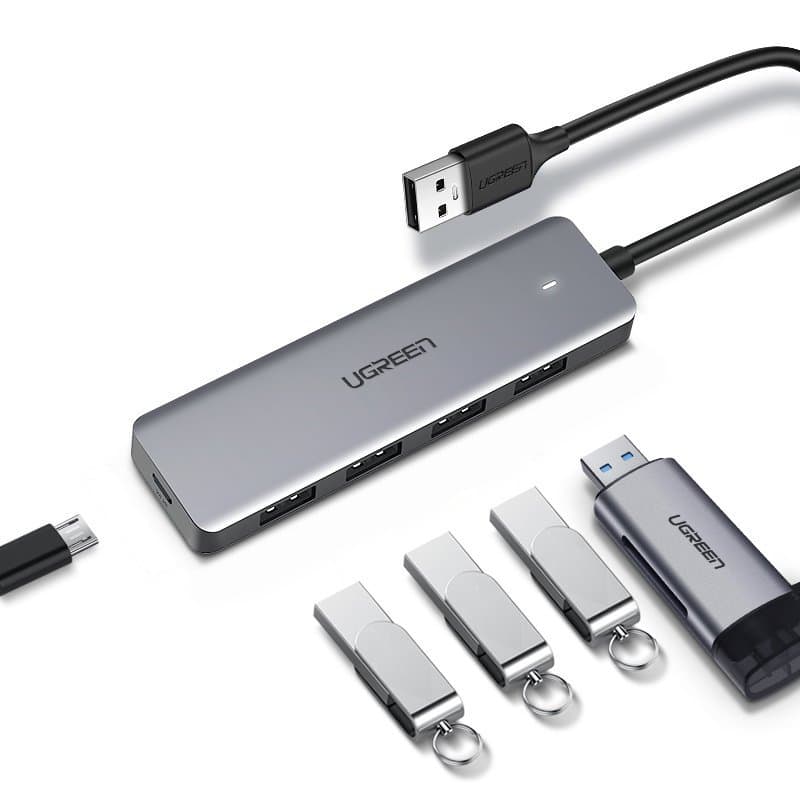 Ugreen USB HUB s portom za napajanje micro USB, 4x USB 3.2 Gen 1, siv 3