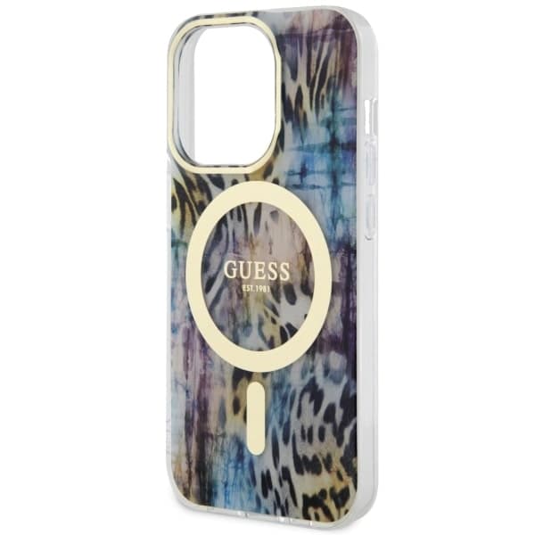 Guess ovitek za iPhone 14 Pro 6.1" modr Leopard MagSafe 6