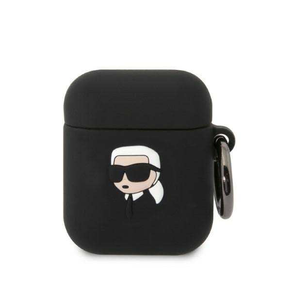 Karl Lagerfeld Silikonski ovitek Karl Head 3D za AirPods 1/2, Črn