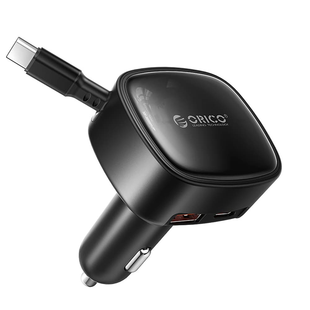 Orico FC-66-1A2C 66W avto polnilec z izvlečnim USB-C kablom - črn