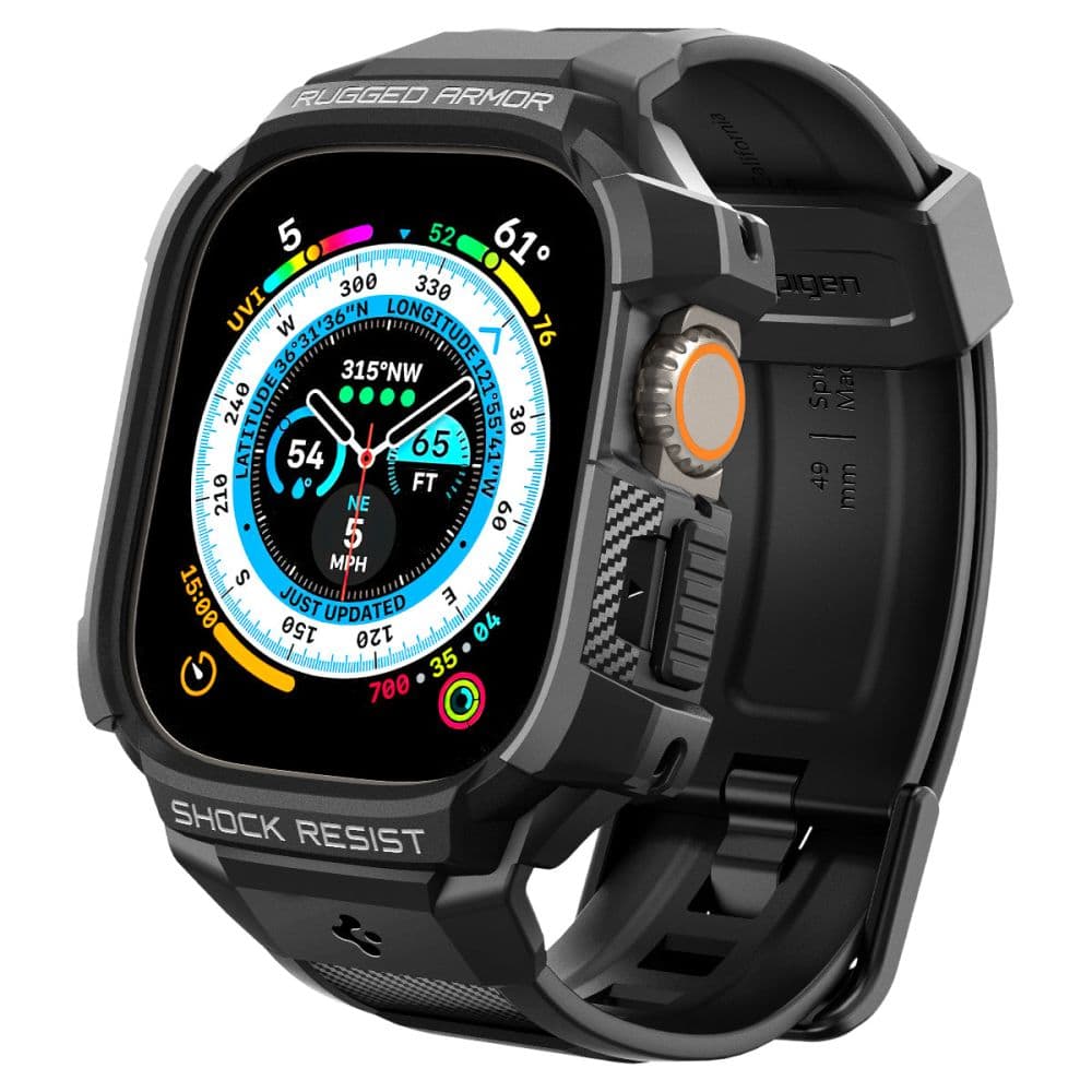 Pas za Apple Watch Ultra (49mm) Spigen Rugged Armor Pro z ohišjem - črn