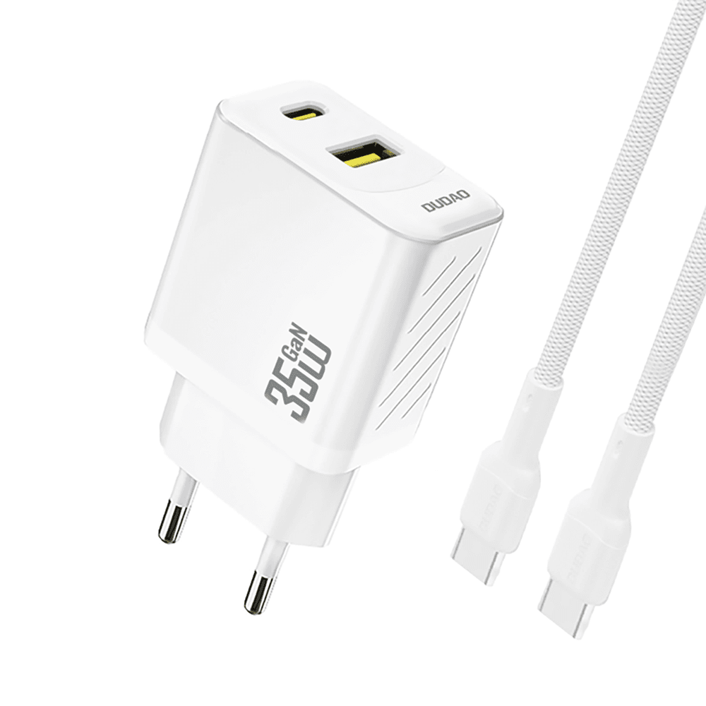 Dudao A27MaxCEU PD QC 35W stenski polnilnik USB-A + USB-C s kablom USB-C, bel