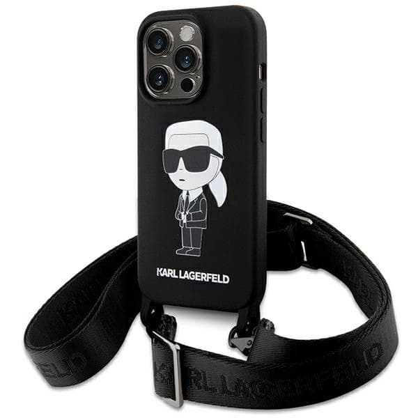 Karl Lagerfeld ovitek za iPhone 15 Pro Max 6.7" Crossbody Silicone Ikonik, črn/črn