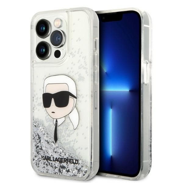 Karl Lagerfeld Glitter Karl Head etui za iPhone 14 Pro 6.1" srebrno