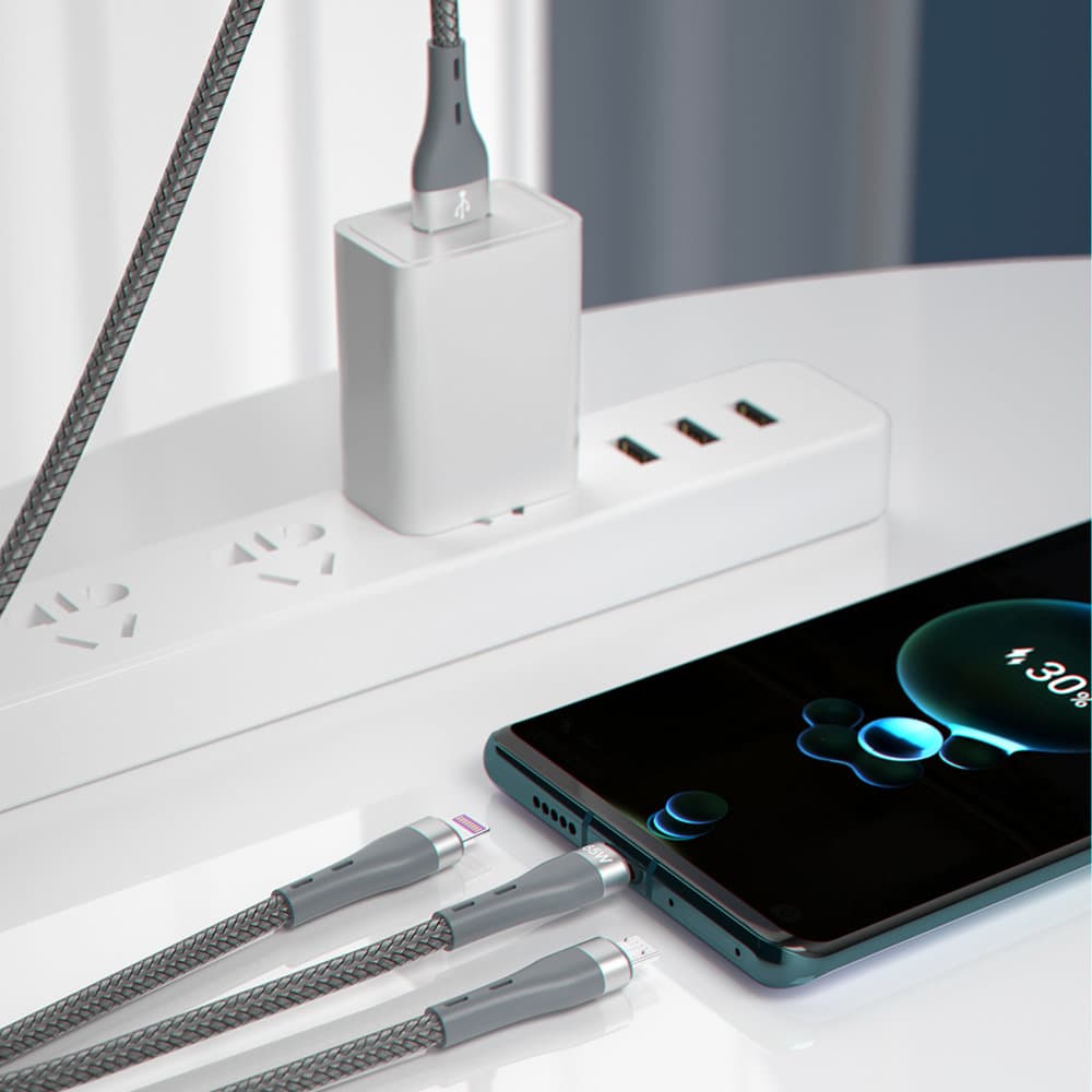 Dudao 3v1 USB kabel - Lightning/microUSB/USB-C 65W 1.2m, siv 2