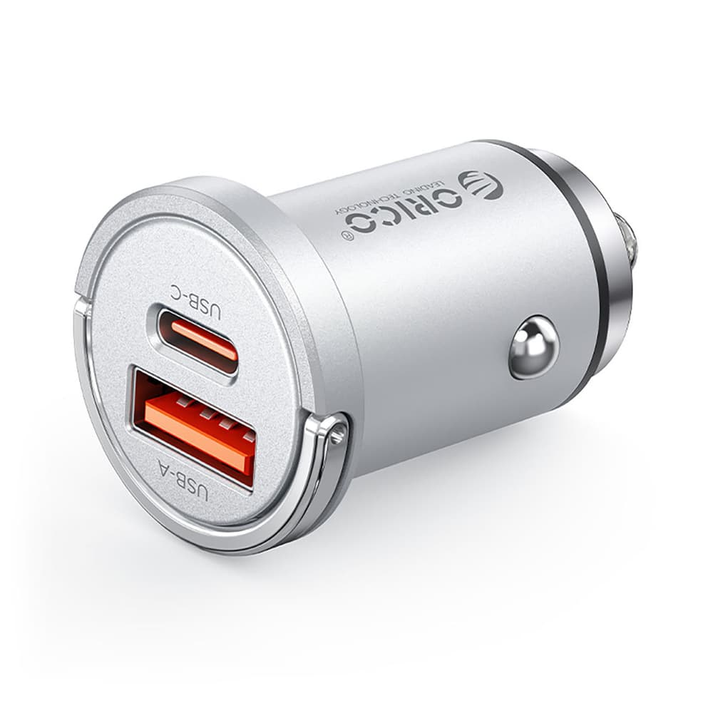 Orico MiniRing Pro 45W avtomobilski polnilnik, USB-A + USB-C - srebrn