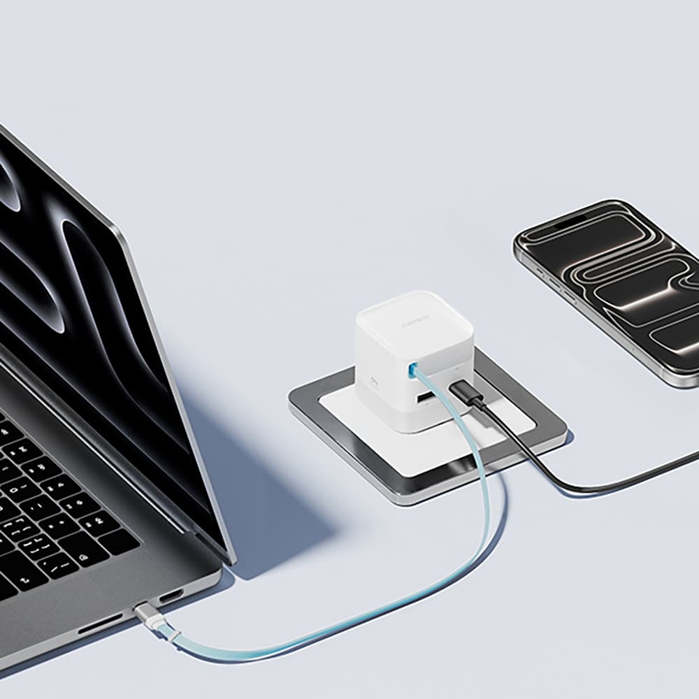 Cuktech AD653W 67W GaN polnilnik 2x USB-C + USB-A z izvlečnim kablom - Bel 5
