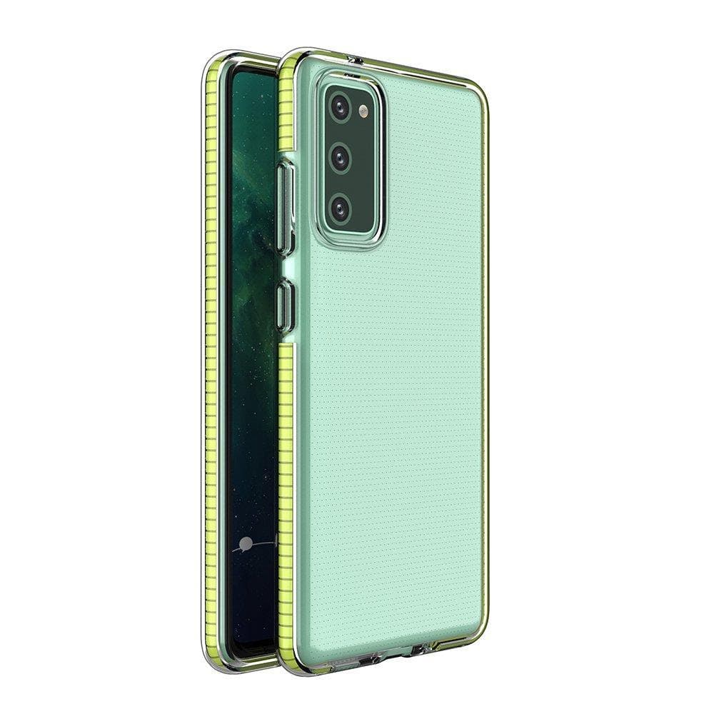 Hurtel Spring ovitek za Samsung Galaxy A72 4G, prozoren, rumena obroba