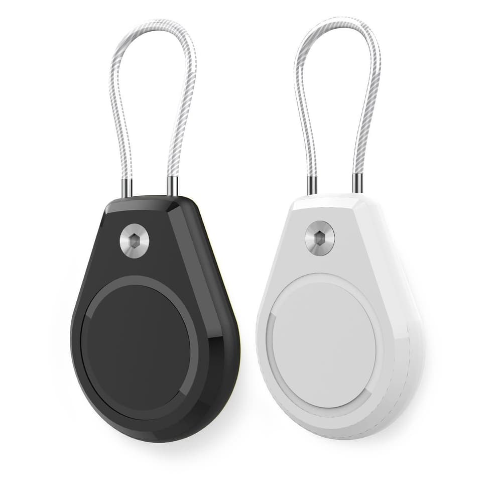 2x vodoodporen ovitek za Apple AirTag z jekleno vrvico, črn+bel