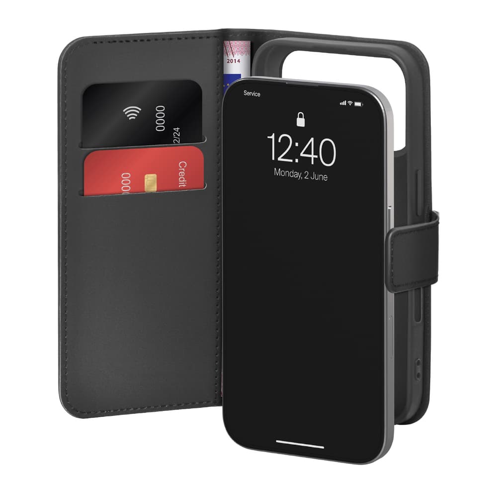 Puro Wallet Stand ovitek za iPhone 17 Pro Max, eko usnje, črn