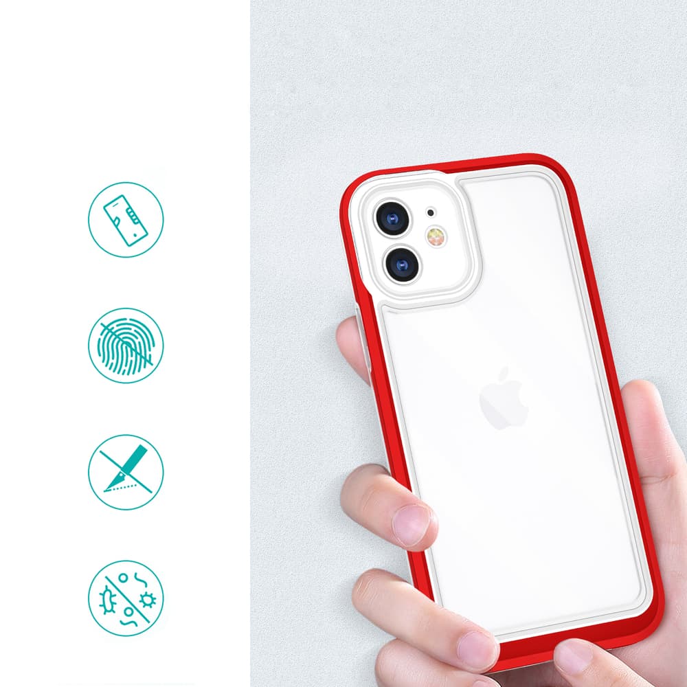 Hybrid Armor Clear 3v1 ovitek za iPhone 12 z rdečim okvirjem 2