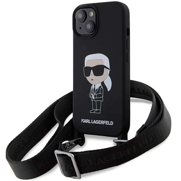 Ovitek Karl Lagerfeld KLHCP15SSCBSKNK za iPhone 15 6.1", Crossbody Silicone Ikonik, črn