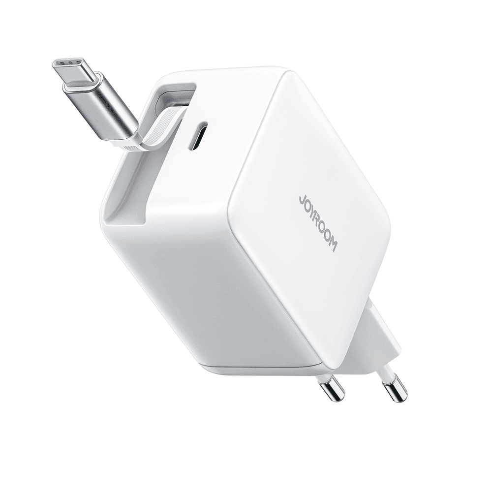 Joyroom JR-TCL06 67W GaN polnilec z vgrajenim izvlečnim USB-C kablom - bel