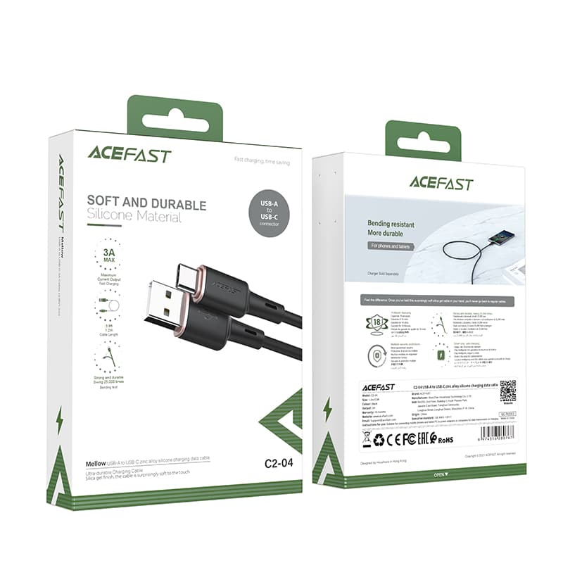 Acefast USB-C kabel 1.2m, 3A, črn (C2-04) 5