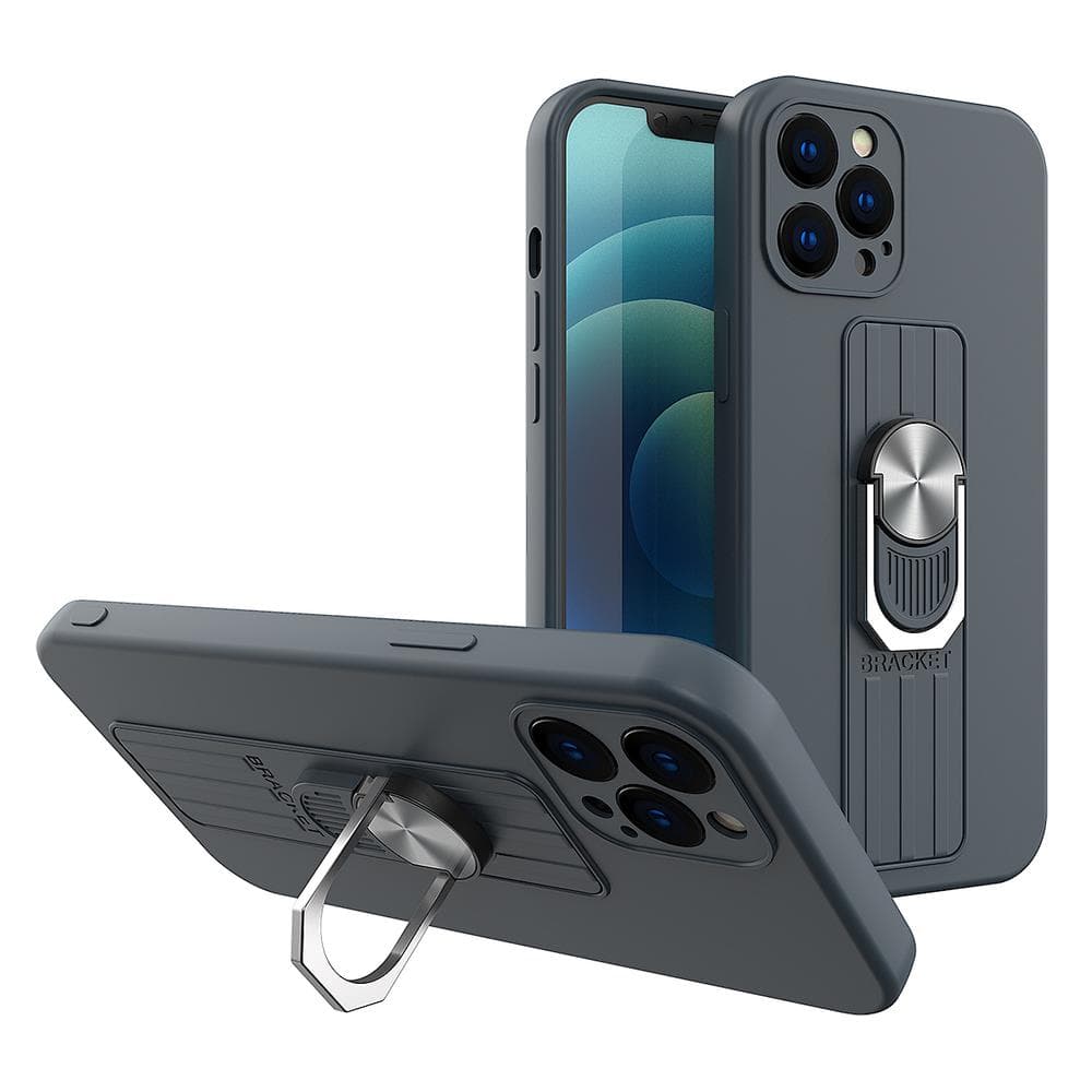 Hurtel Ring Case silikonska ovitek z oprijemom in stojalom za Samsung Galaxy S21 Ultra 5G, temno modra