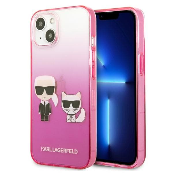 Ovitek Karl Lagerfeld Gradient Ikonik Karl&Choupette za iPhone 13 mini, roza