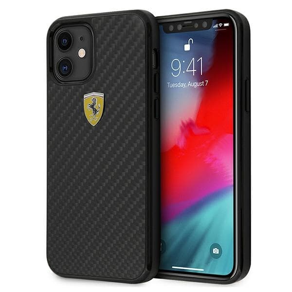 Ferrari ovitek za iPhone 12 mini (5,4") On Track Real Carbon, črn