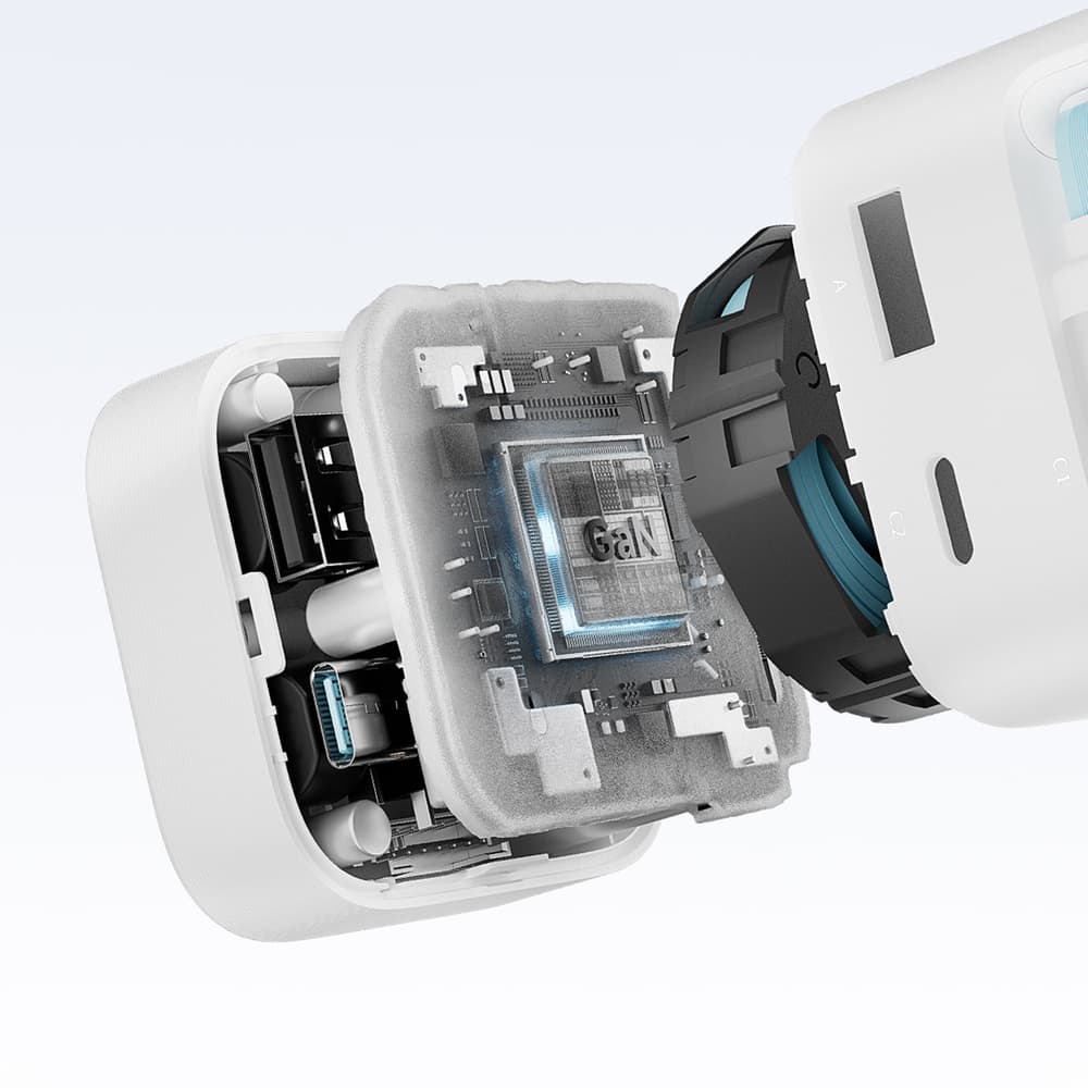 Cuktech AD653W 67W GaN polnilnik 2x USB-C + USB-A z izvlečnim kablom - Bel 7