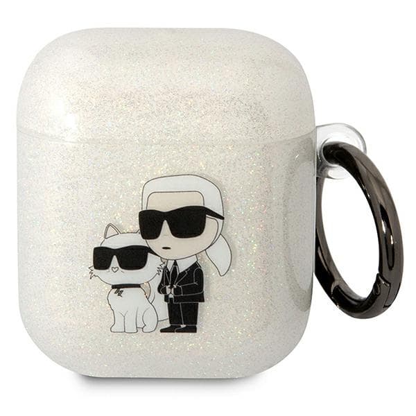 Karl Lagerfeld etui za AirPods 1/2, Glitter Karl&Choupette, prozoren
