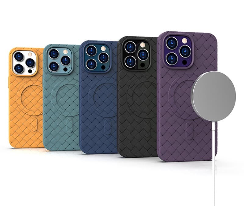 MagSafe ovitek Hurtel Woven za iPhone 15 Pro - temno moder 6