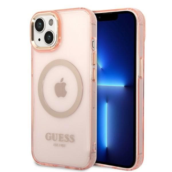 Ovitek Guess GUHMP14SHTCMP za iPhone 14 6.1" roza z zlatim obrobom MagSafe