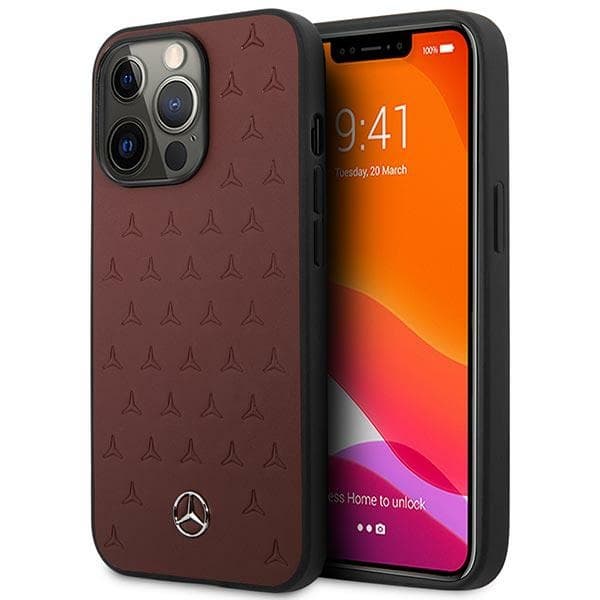 Ovitek Mercedes MEHCP13LPSQRE iPhone 13 Pro / 13 6,1" rdeč, usnjen z vzorcem zvezd