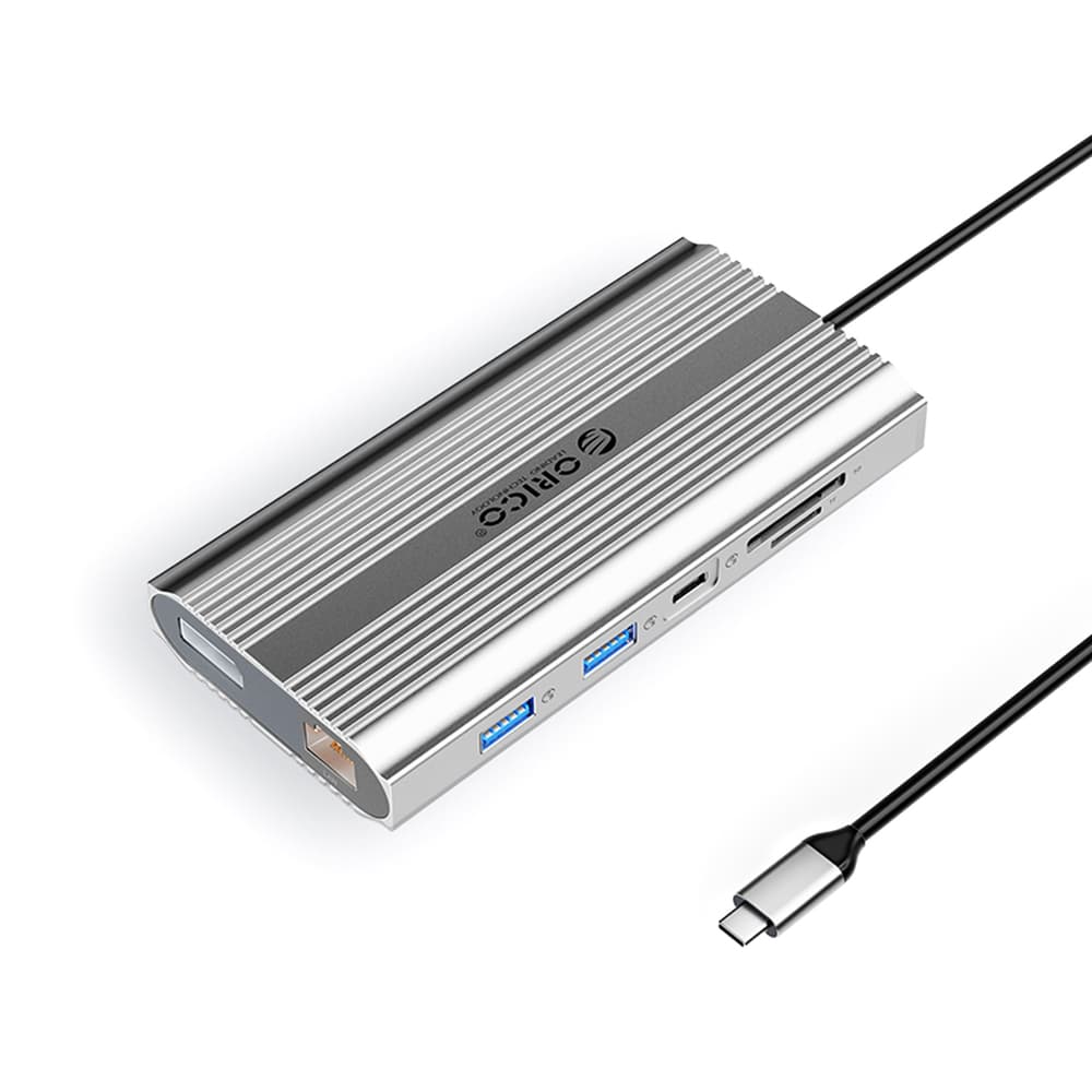 Orico XDR 12v1 USB-C Docking Station, 2x HDMI 4K 60Hz, DP 4K 60Hz, PD 100W, Silver