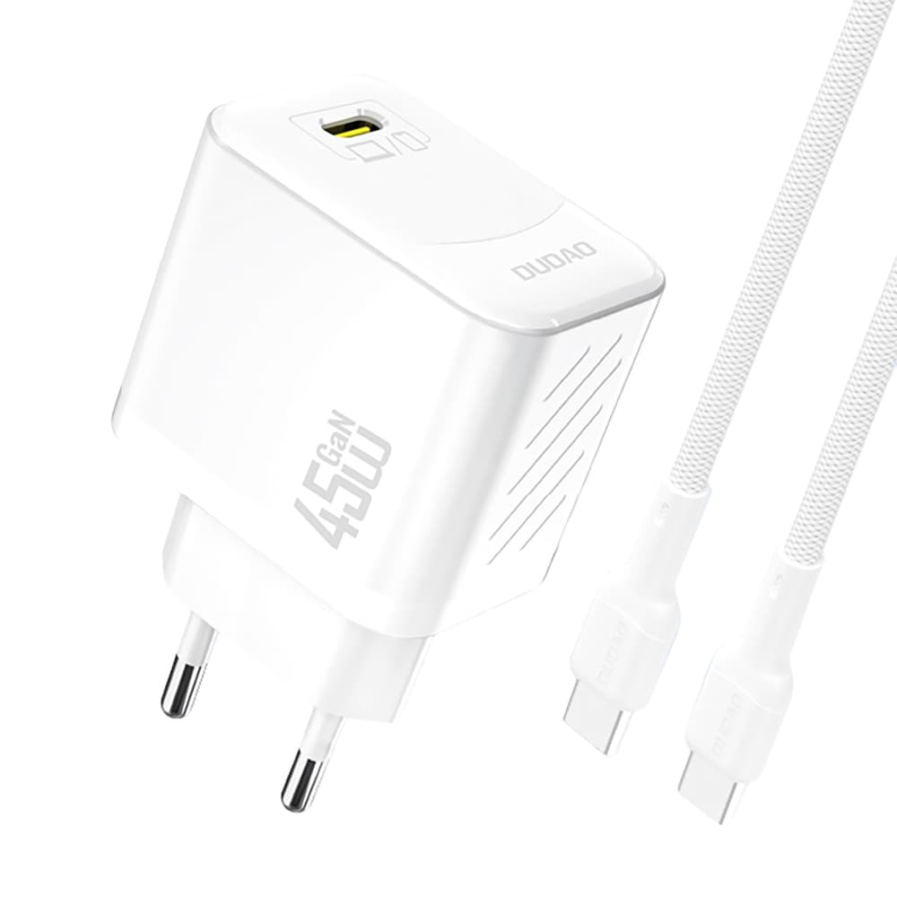 Dudao A28C 45W GaN stenski polnilnik + USB-C kabel, bela