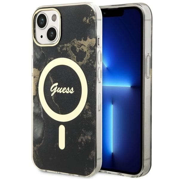Guess ovitek za iPhone 14 Plus 6.7" črn Golden Marble MagSafe