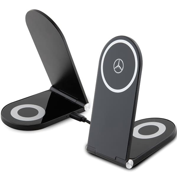 Mercedes Silver Stars MagSafe 15W zložljivi indukcijski polnilnik (2v1) - črn