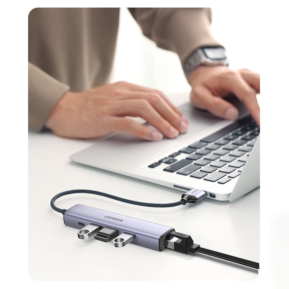 Ugreen večfunkcijski HUB adapter USB 3.0 - 3x USB / Ethernet RJ-45 / USB-C PD, siv 6