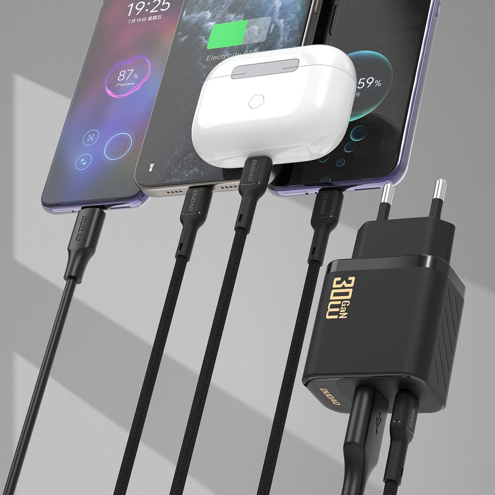Dudao A27TCEU PD 30W GaN stenski polnilnik USB-A + USB-C s kablom USB-C, črn 2
