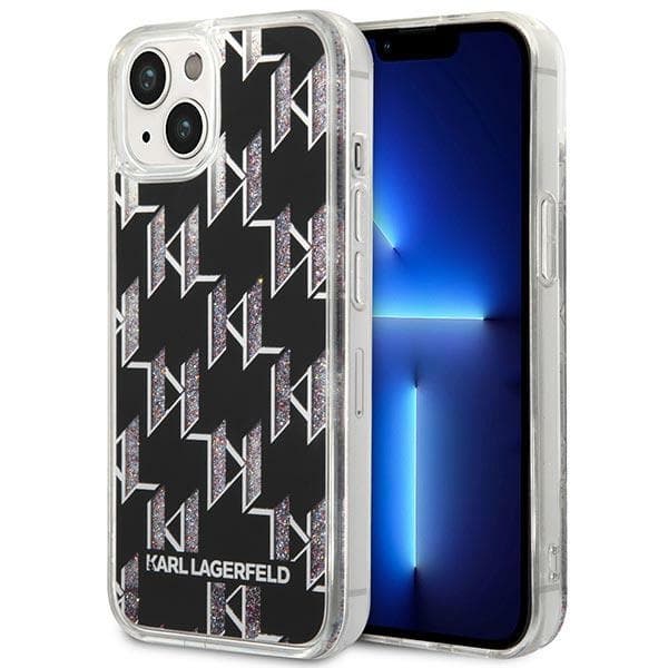 Karl Lagerfeld ovitek za iPhone 14 Plus (6,7") Liquid Glitter Monogram, črn