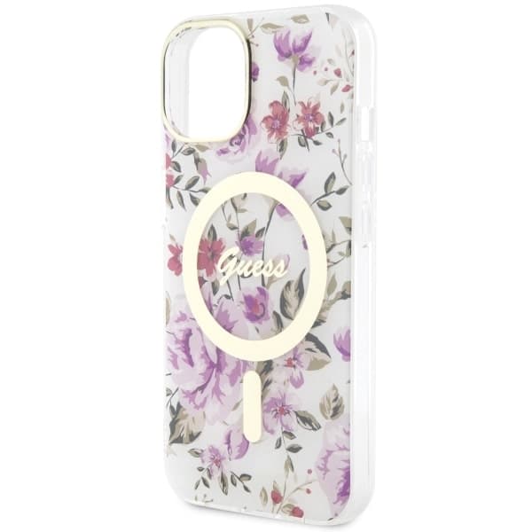 Ovitek Guess Flower MagSafe za iPhone 14, prozoren 6