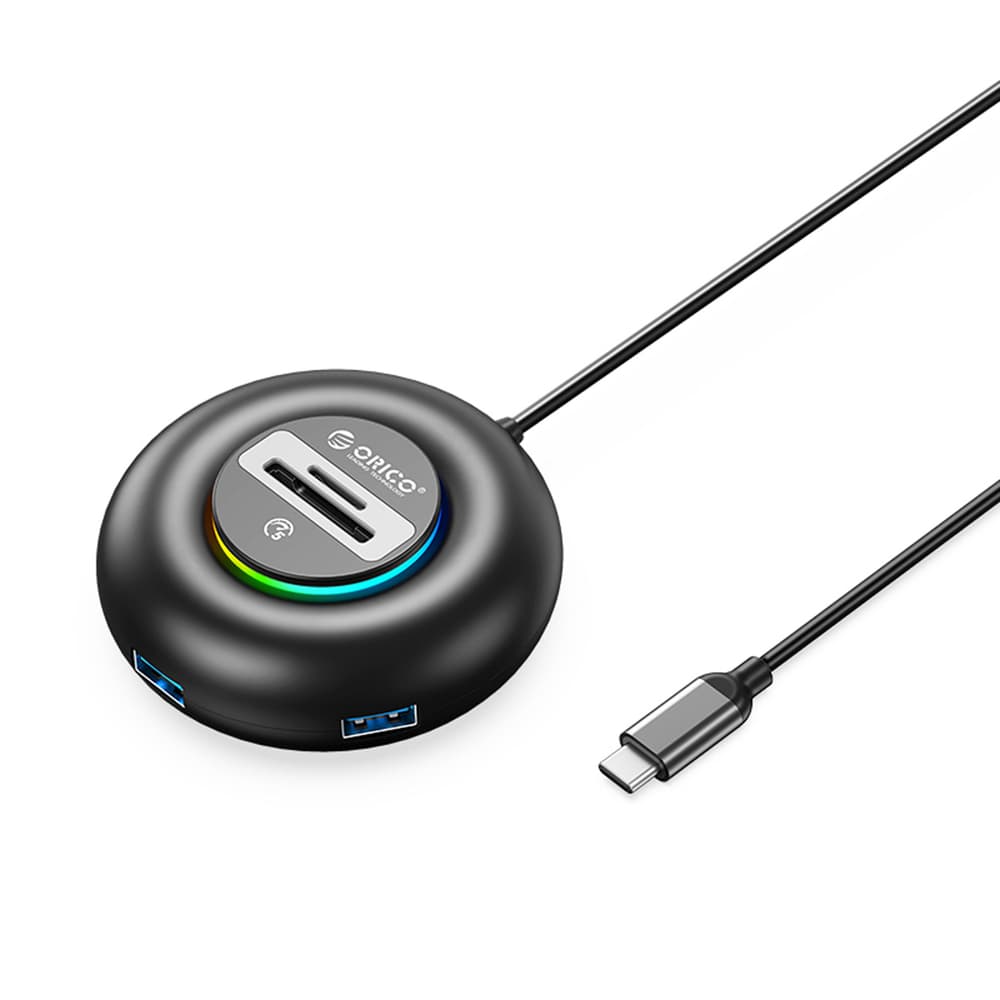 Orico YXR5-C3 USB Hub, 4x USB-A 3.0, bralnik SD/microSD, 0.3m - Črna