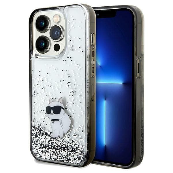 Karl Lagerfeld Liquid Glitter Choupette ovitek za iPhone 14 Pro - prozoren