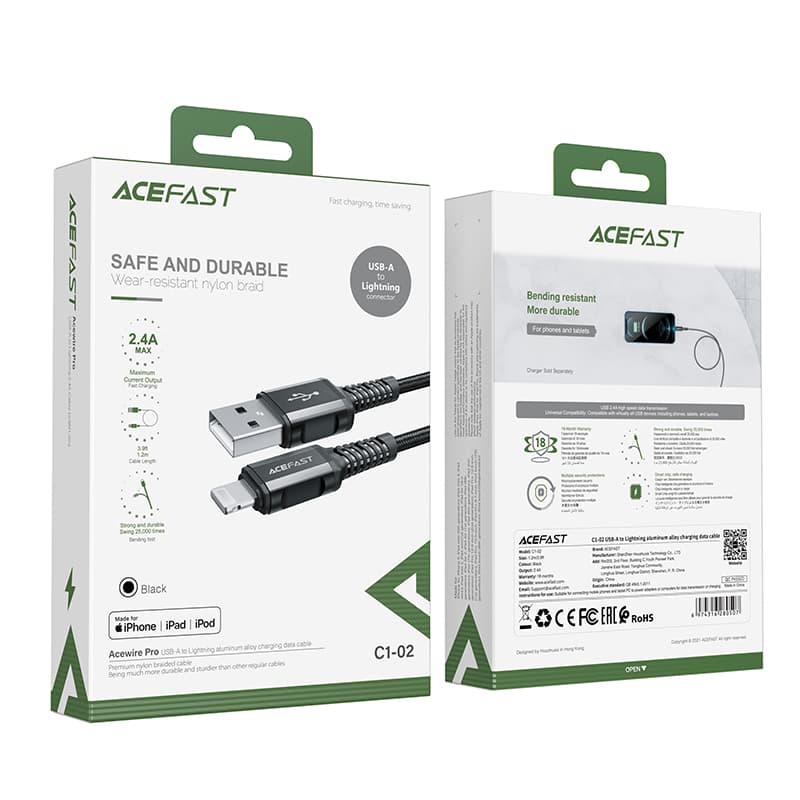 Acefast kabel MFI USB - Lightning 1.2m, 2.4A - Črn 5