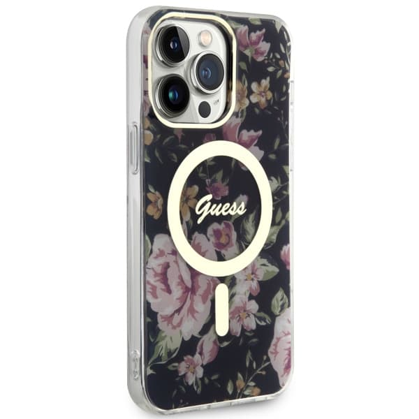 Ovitek Guess Flower MagSafe za iPhone 14 Pro Max, črn 4