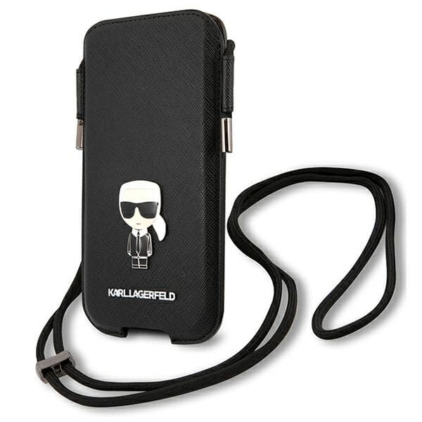 Karl Lagerfeld Saffiano torbica za telefon Ikonik Karl 6,7" - črna