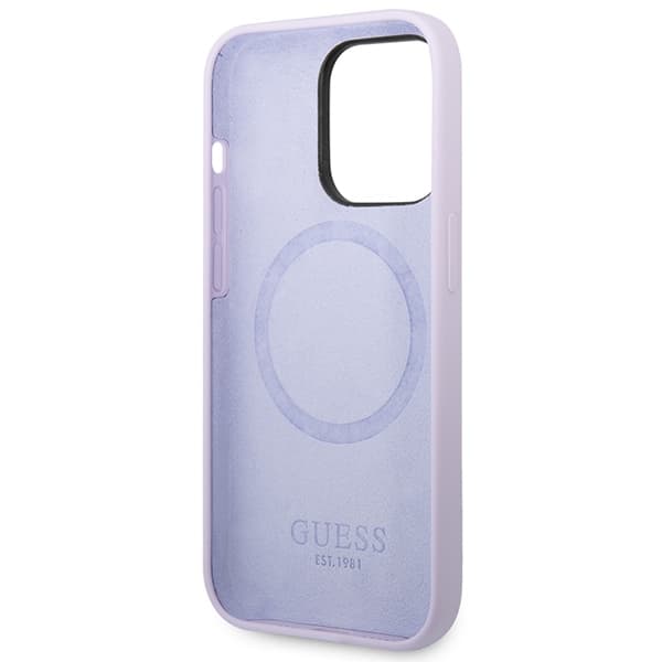 Ovitek Guess Silicone Logo Plate MagSafe za iPhone 14 Pro, vijoličen 7