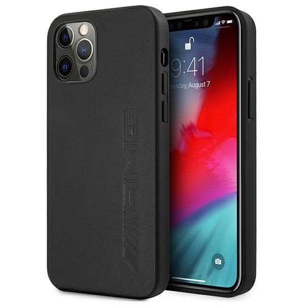 Ovitek AMG usnjen z vročim tiskom za iPhone 12 Pro Max - črn