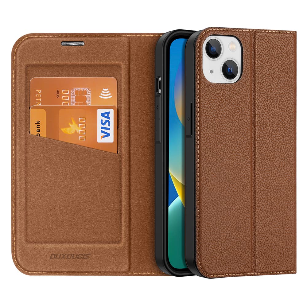 Dux Ducis Skin X2 ovitek za iPhone 14 Plus z magnetno zaponko - rjav