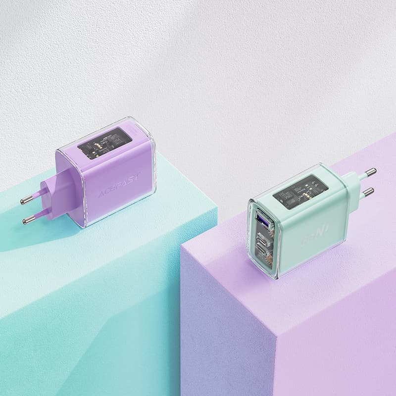 Acefast GaN 65W polnilec s 3 vrati (USB, 2xUSB C) - vijoličen (A45) 7