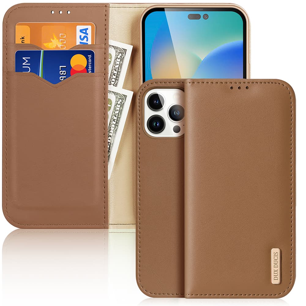 Dux Ducis Hivo usnjena denarnica ovitek za iPhone 14 Pro Max - Rjava