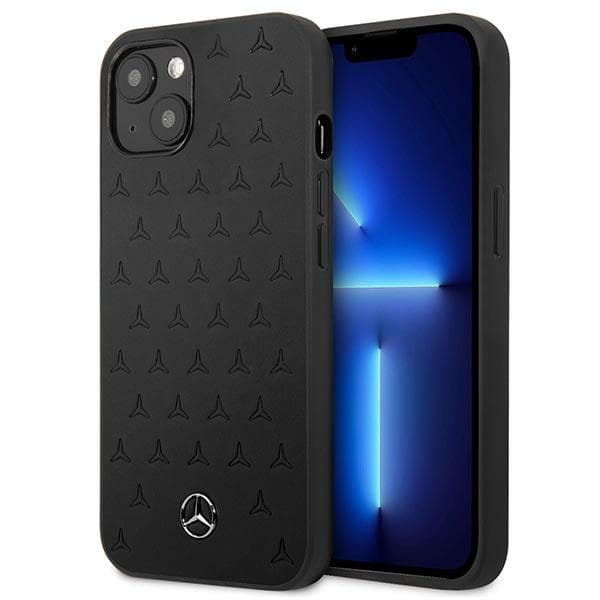 Mercdes usnjena ovitek z vzorcem zvezd za iPhone 13 mini - črna