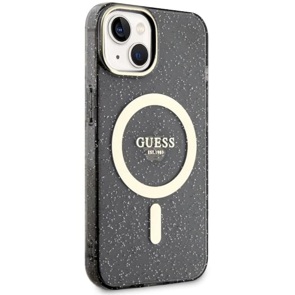 Ovitek Guess Glitter Gold MagSafe za iPhone 14, črn 4