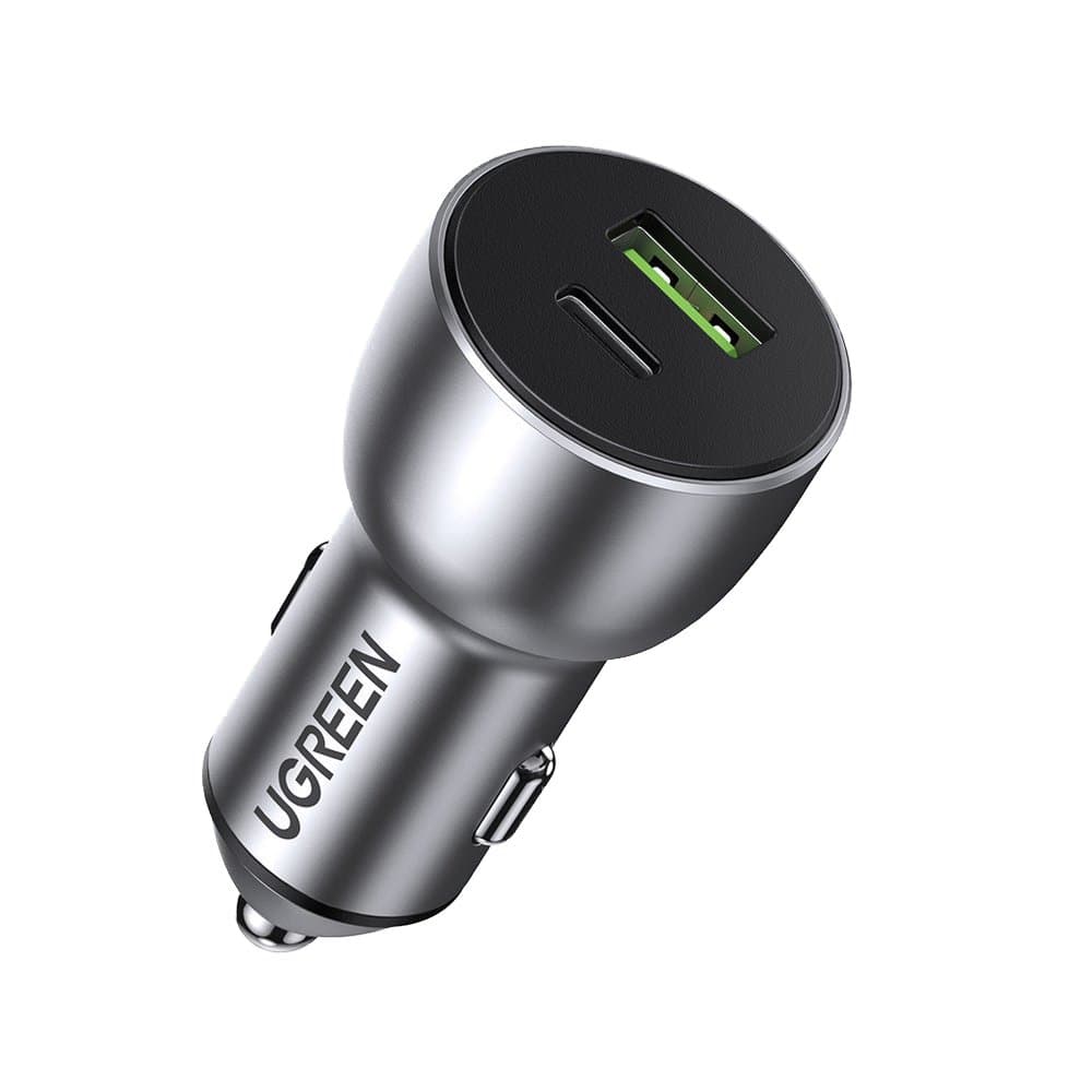 Ugreen avtopolnilnik USB/USB-C PD 36W Quick Charge 3.0, siva