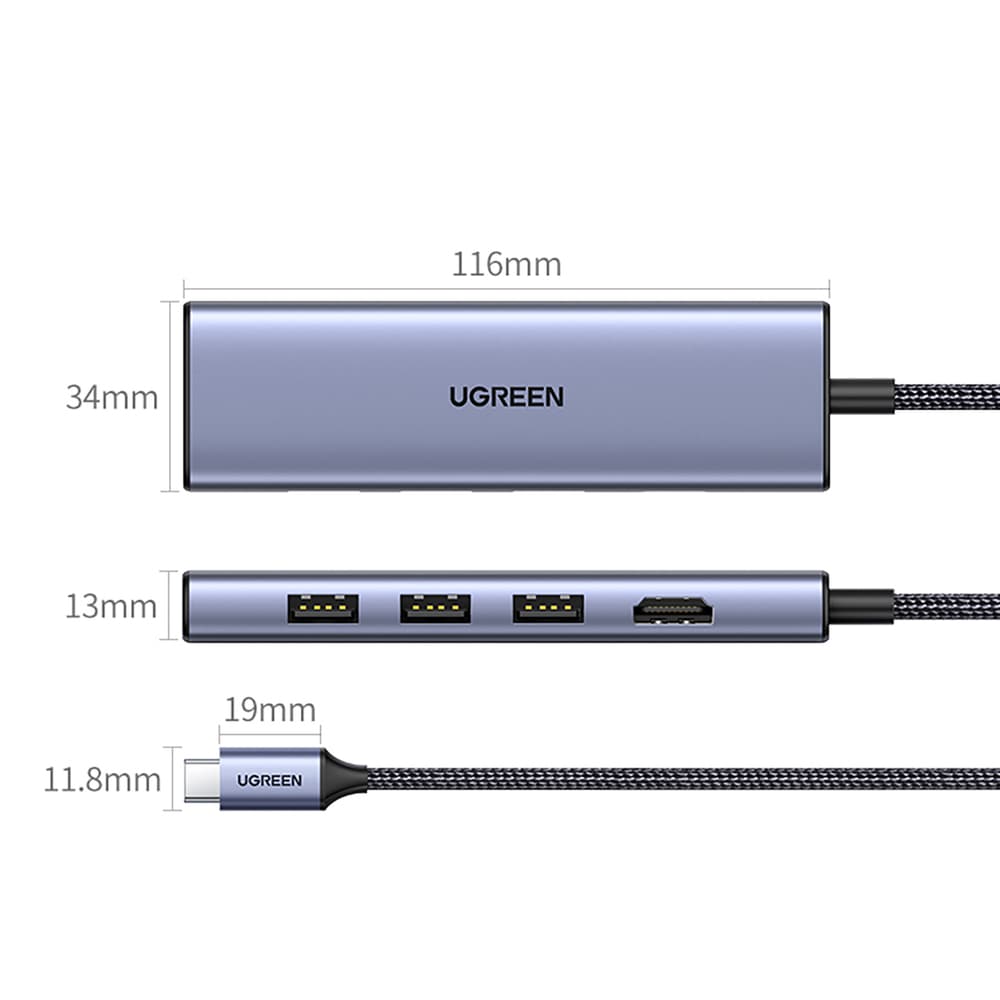 HUB Ugreen CM511 6v1 USB-C - HDMI / 3x USB-A 3.0 / SD/TF čitalnik kartic, siv 2